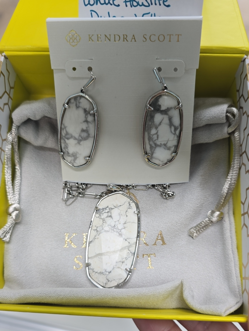 Kendra Scott White Howlite Elyse Pendant Necklace and Earrings Set